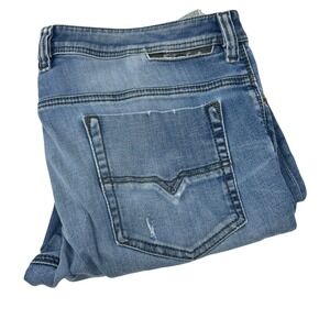 DIESEL Mens Blue Jeans  Safado Regular Slim Straight Button Fly Distressed 36X31